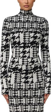 Naked Wardrobe Dual Houndstooth Turtleneck Knit Top