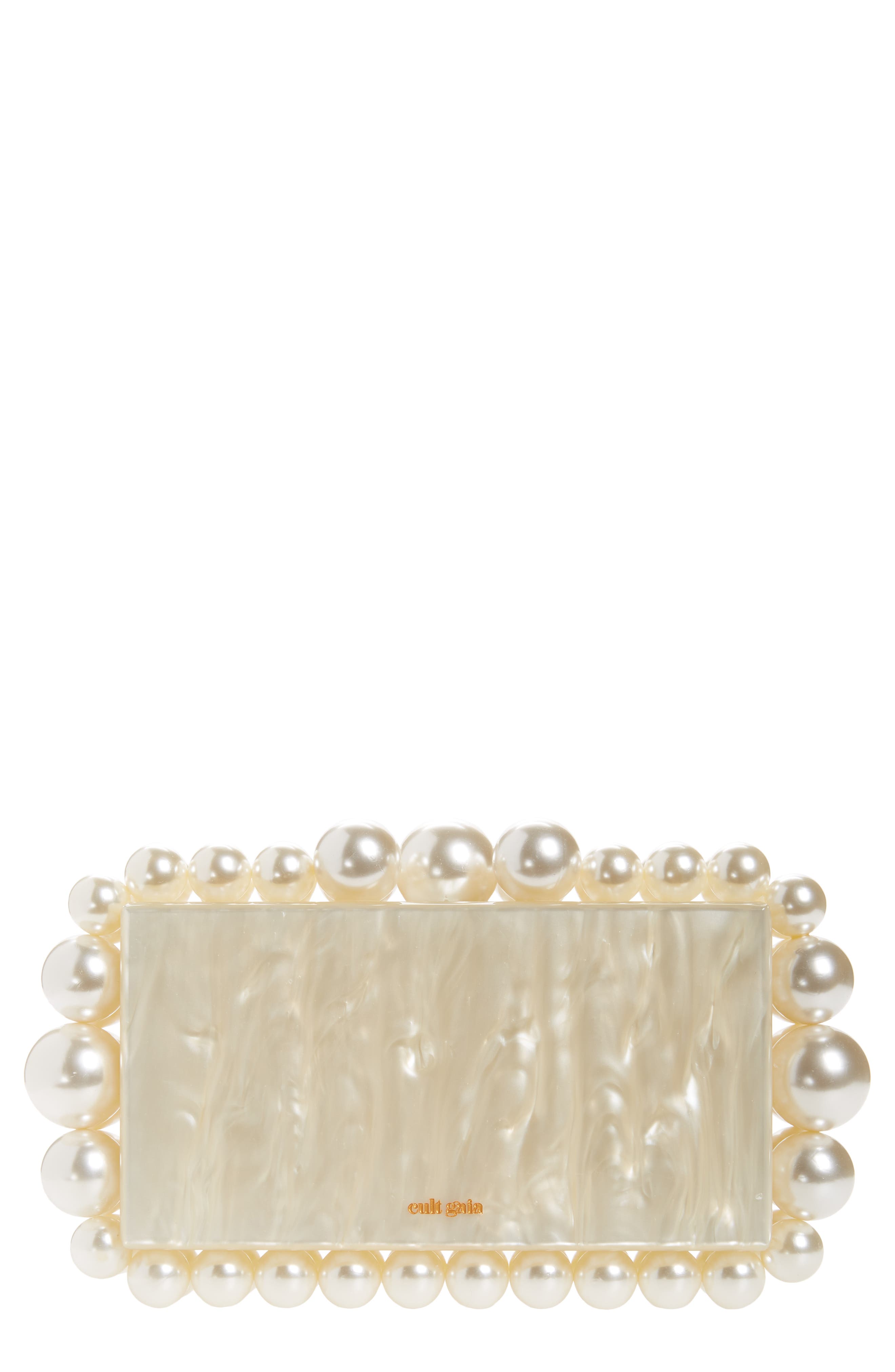 Cult Gaia Eos Beaded Acrylic Box Clutch, Main, color, Ivory