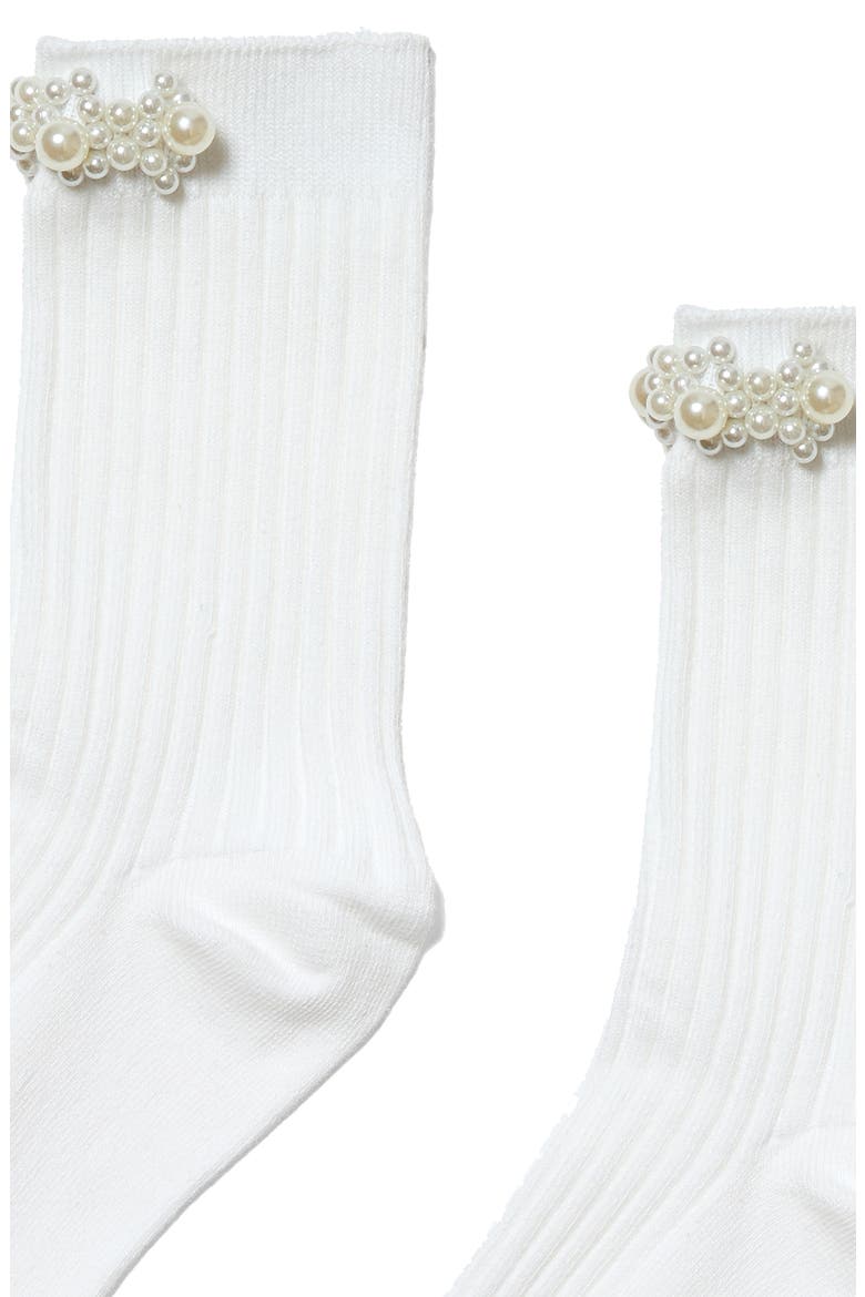 Faux Pearl Cluster Rib Crew Socks, Alternate, color, WHITE