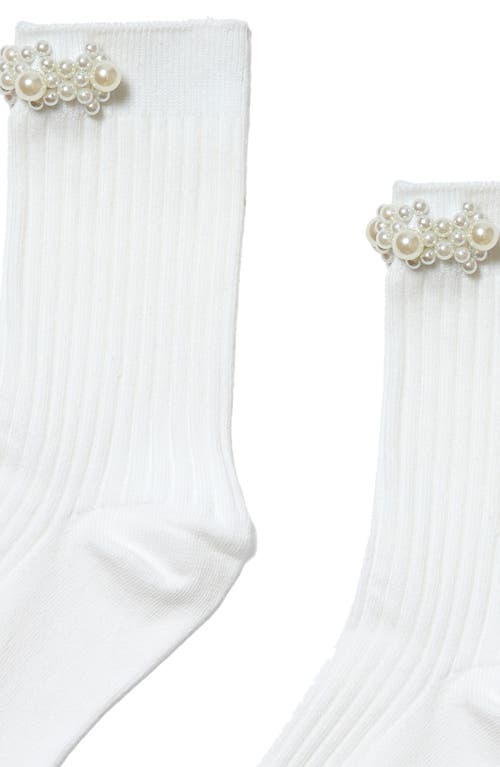 Stems Faux Pearl Cluster Rib Crew Socks In White