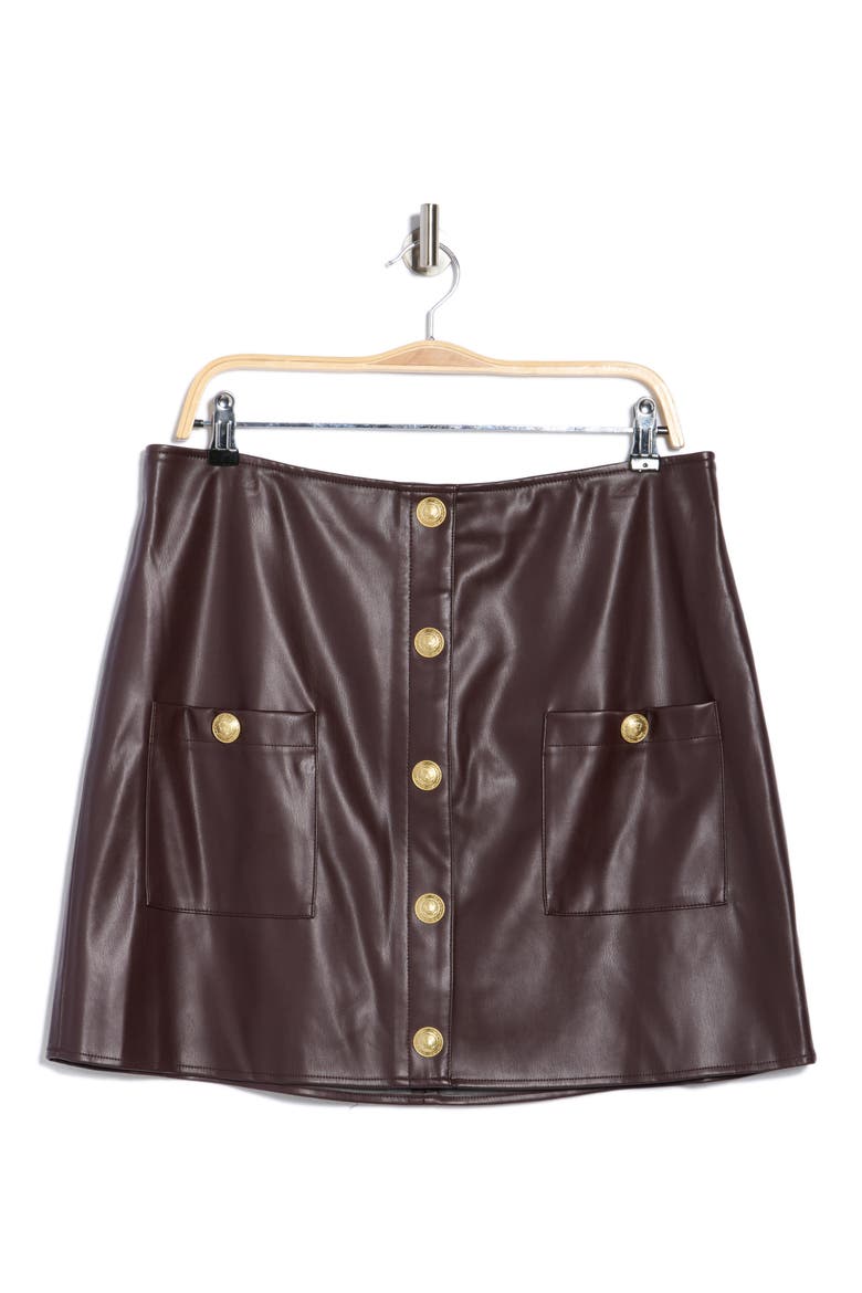 Truman Snap Faux Leather Miniskirt, Main, color, DARK SYRAH