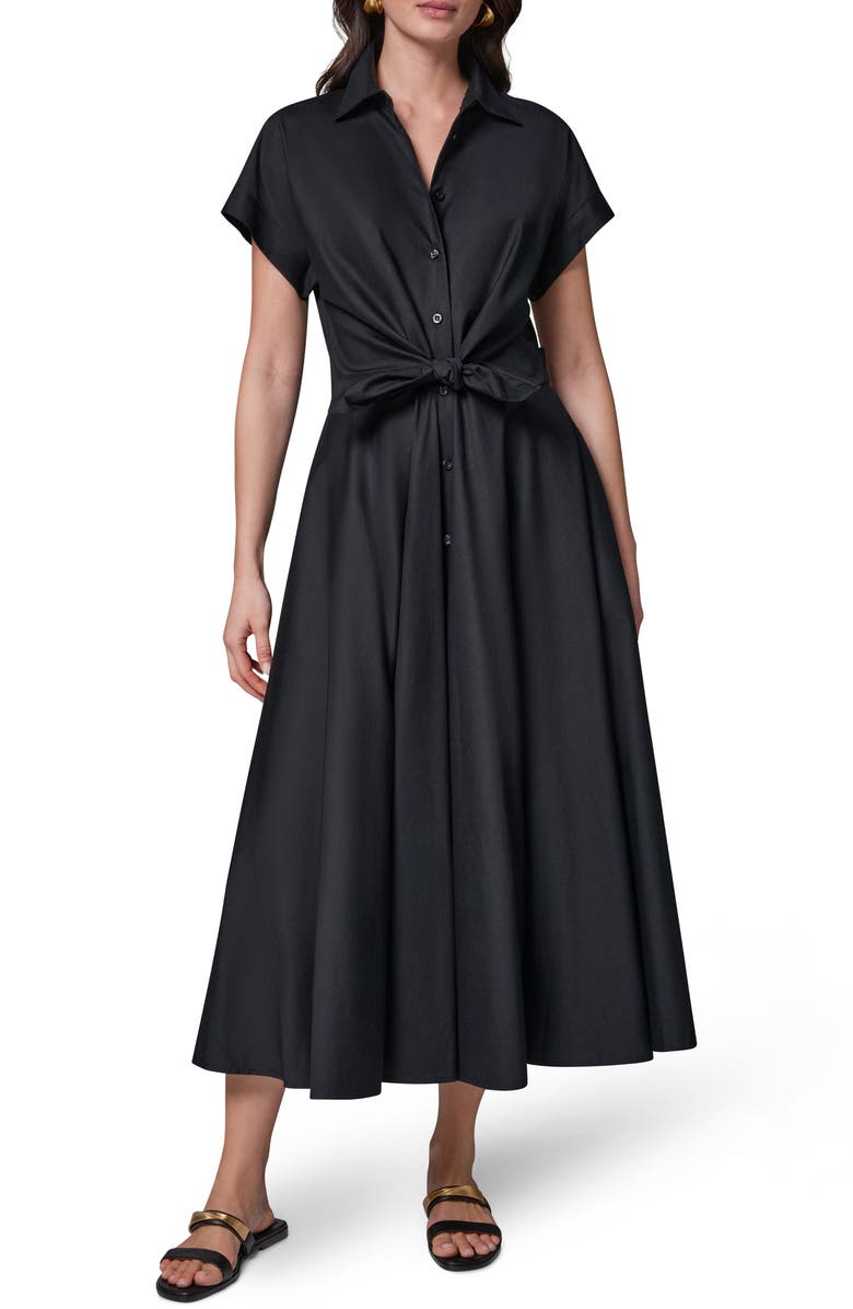 Donna Karan New York Tie Waist Short Sleeve Stretch Cotton Midi Shirtdress, Main, color,