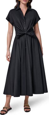 Donna Karan New York Tie Waist Short Sleeve Stretch Cotton Midi Shirtdress