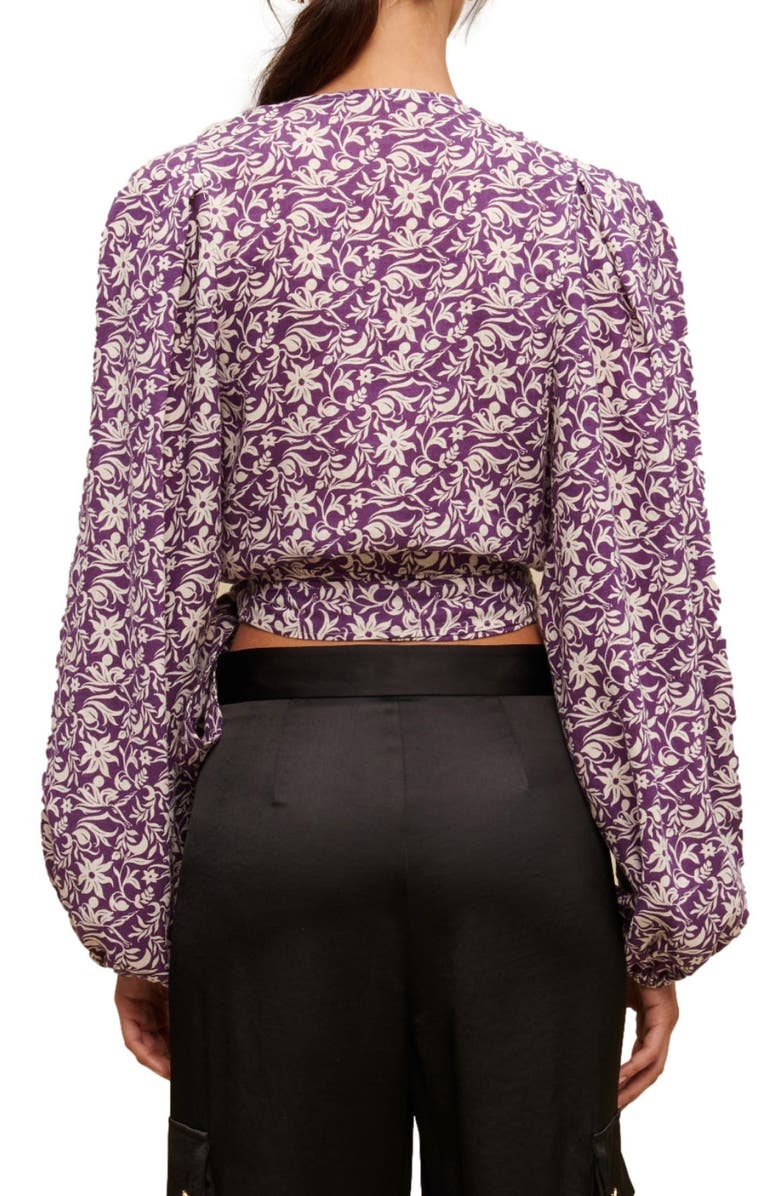 maje Loniriqua Wrap Linen Blend Crop Top, Alternate, color, Imprime Onirique Violet