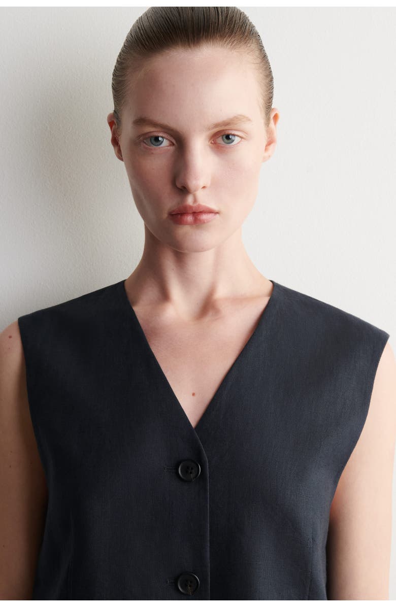 COS Linen Vest, Alternate, color, Navy