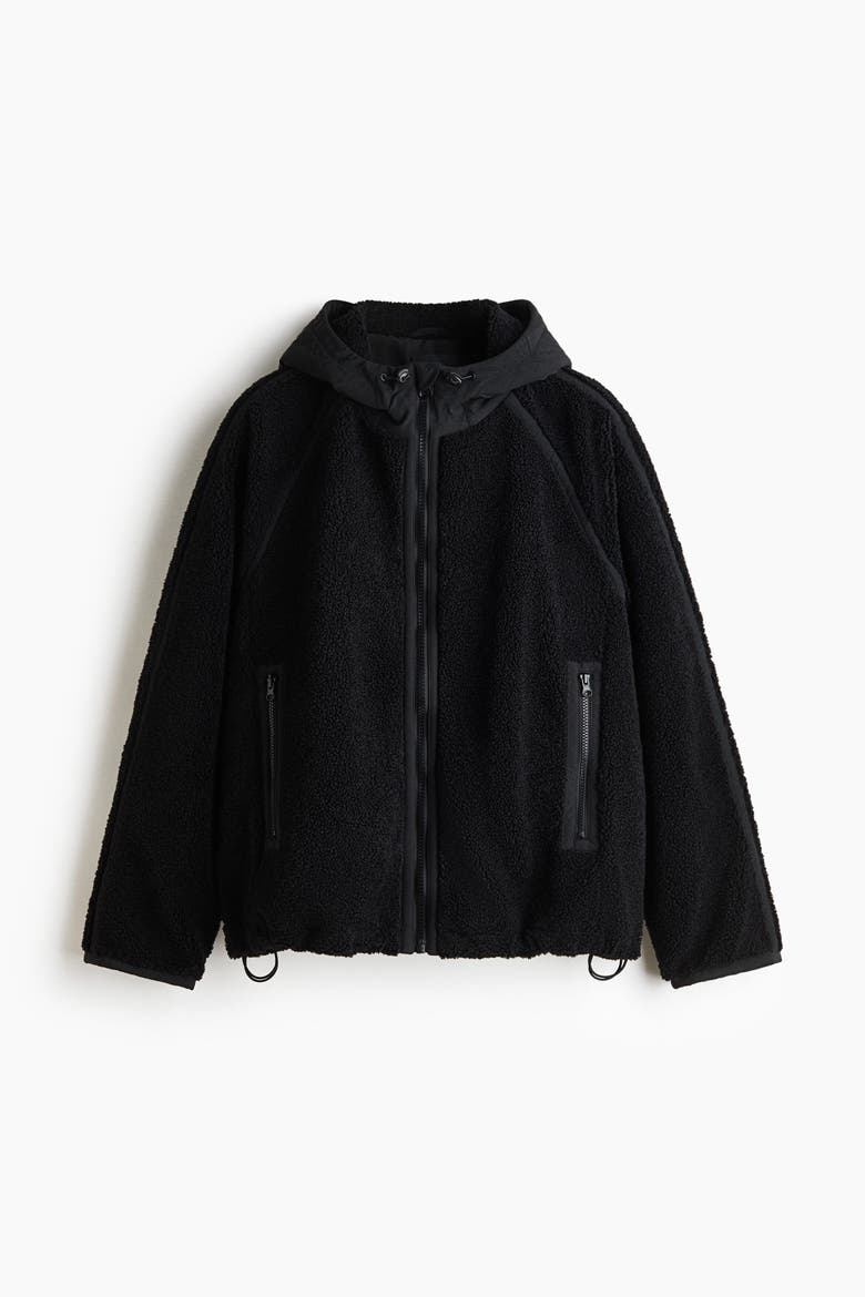 Hooded Teddy Fleece Jacket, Alternate, color, Black