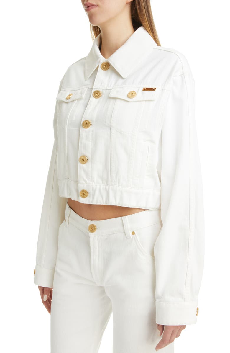 Balmain Crop Denim Jacket, Alternate, color,