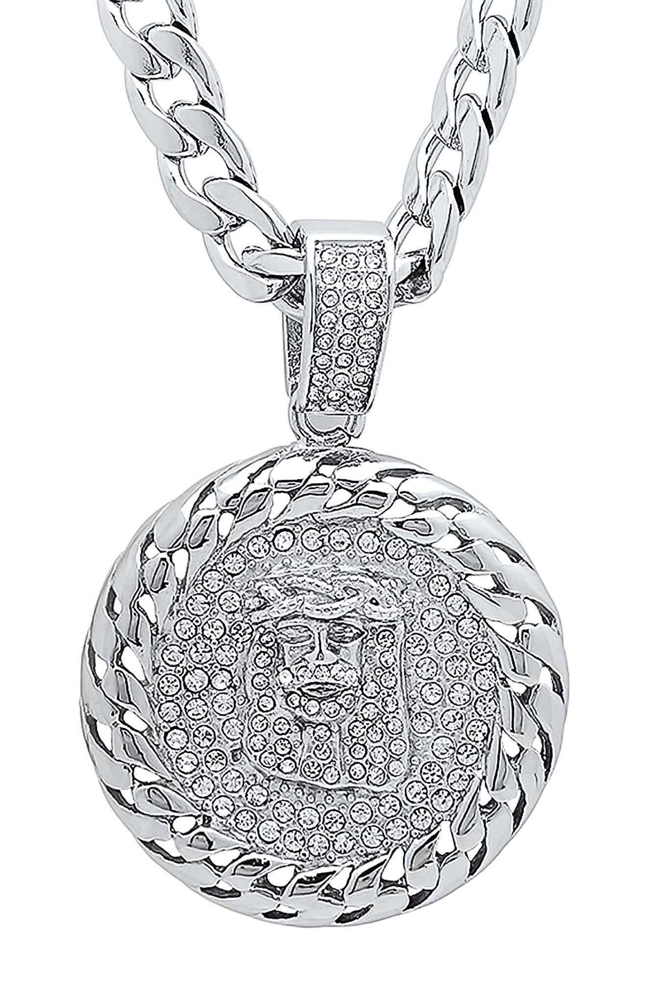 Men's Simulated Diamond Jesus Medallion Necklace