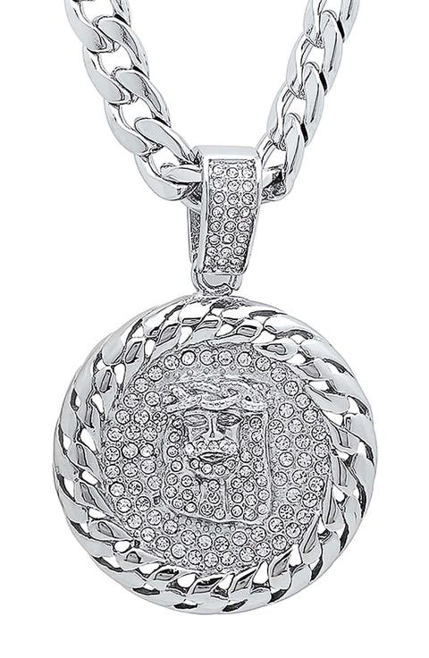 Men's Simulated Diamond Jesus Medallion Necklace