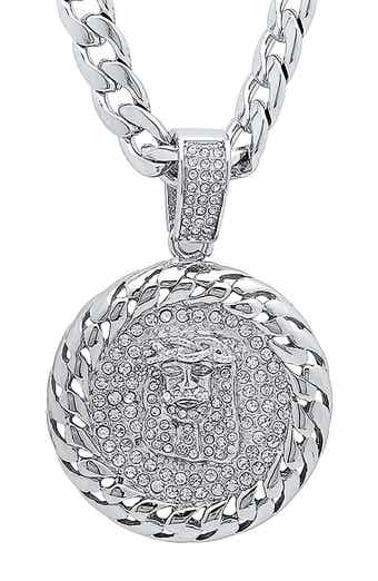 Men's Simulated Diamond Jesus Medallion Necklace