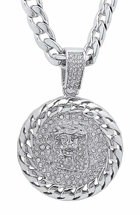 Men's Simulated Diamond Jesus Medallion Necklace