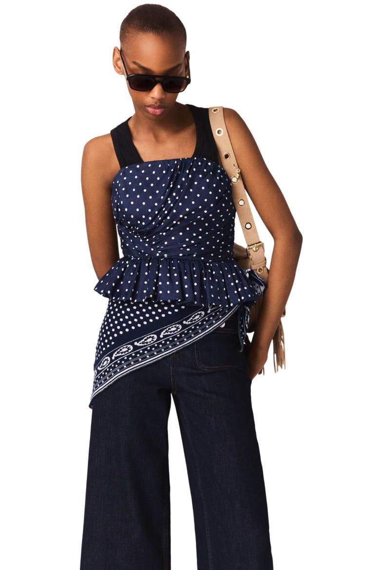 Patterned bustier top, Alternate, color, Navy dot bandana print