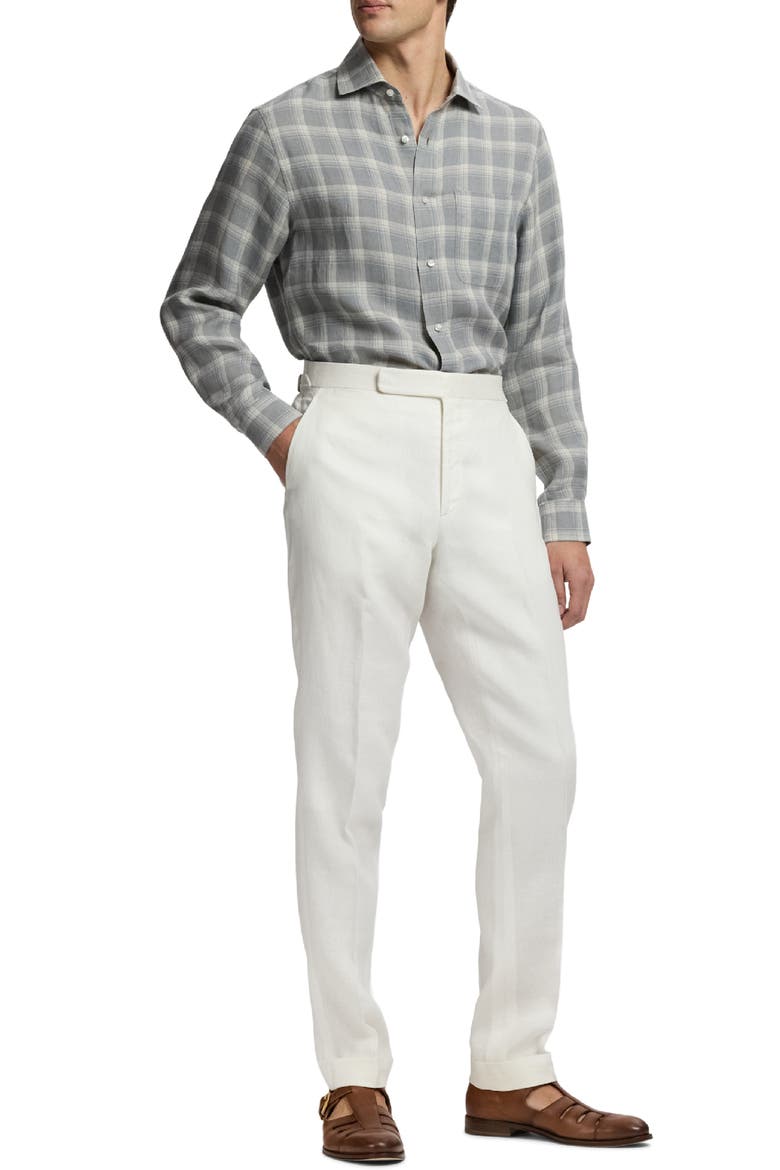 Plaid Linen Twill Button-Up Shirt, Alternate, color, GREY