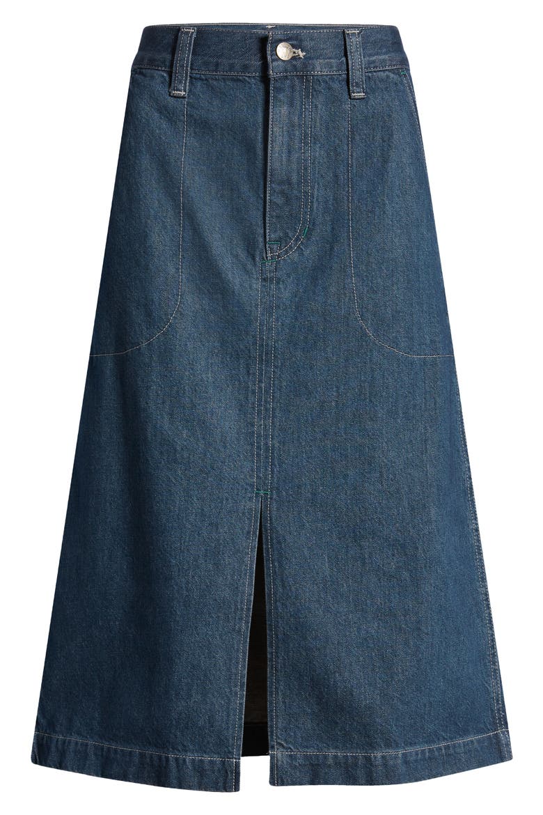 Women's Workwear Collection Denim Midi Skirt, Alternate, color, WORN VINTAGE WASH