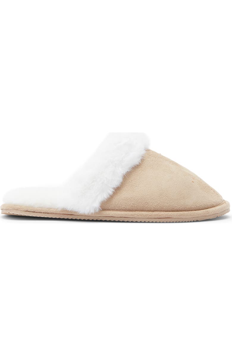 Børn Faux Suede & Faux Fur Scuff Slipper, Alternate, color, Latte