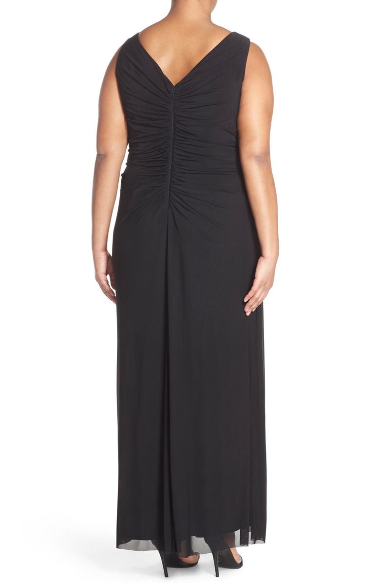 Marina Beaded V-Neck Pleat Mesh Gown, Alternate, color, 