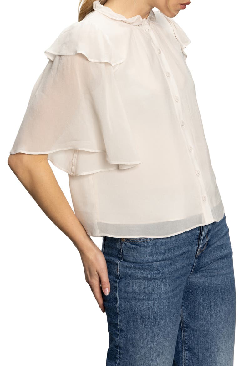 Deja Vu Ruffle Flutter Sleeve Button-Up Shirt, Alternate, color, LIGHT OAT BEIGE
