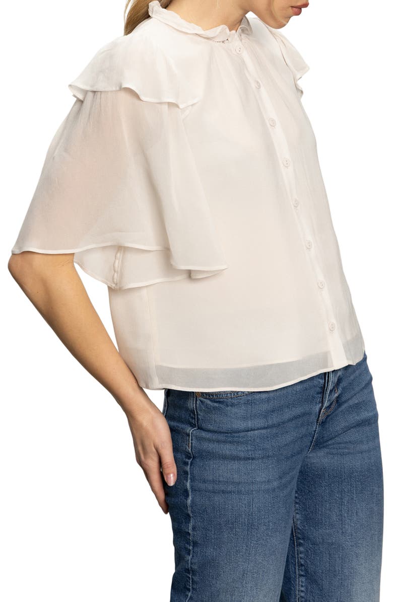 Sanctuary Deja Vu Ruffle Flutter Sleeve Button-Up Shirt, Alternate, color, Light Oat Beige