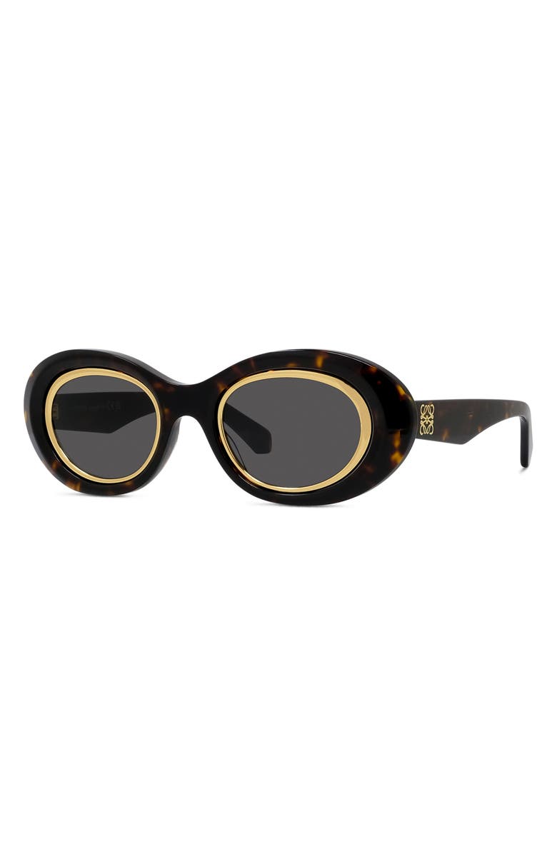 Loewe Anagram 54mm Oval Sunglasses, Alternate, color, Dark Havana / Smoke