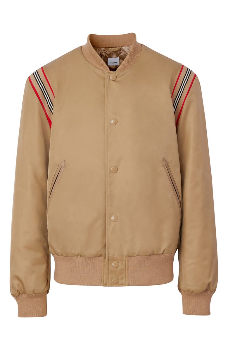 Burberry Harwell Icon Stripe Leather Trim Twill Bomber Jacket, Main, color, 