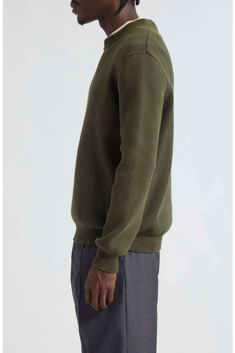 Distressed Cotton Blend Sweater, Alternate, color, MILITARY GREEN