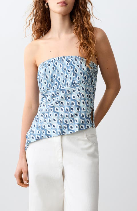 Print Asymmetric Strapless Top
