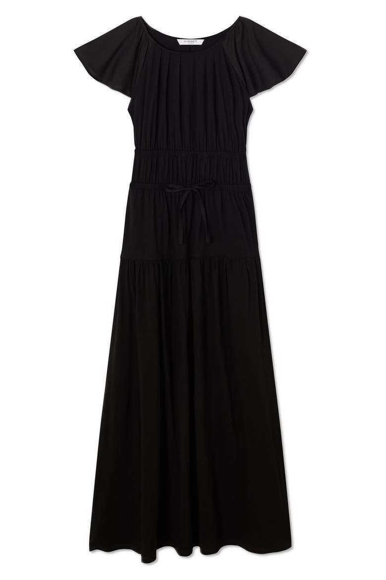 Carla Ruffle Sleeve Tiered Maxi Dress, Alternate, color, BLACK