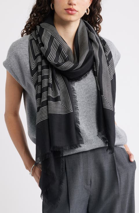 Eyelash Trim Print Cashmere & Silk Wrap