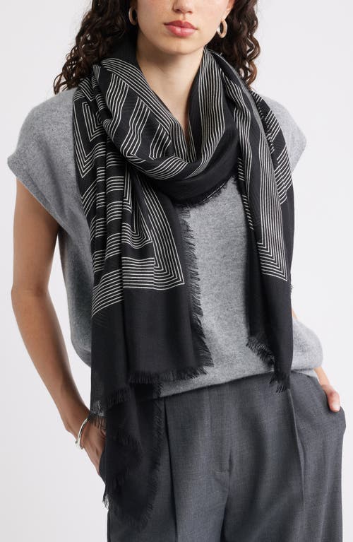 Nordstrom Eyelash Trim Print Cashmere & Silk Wrap In Gray