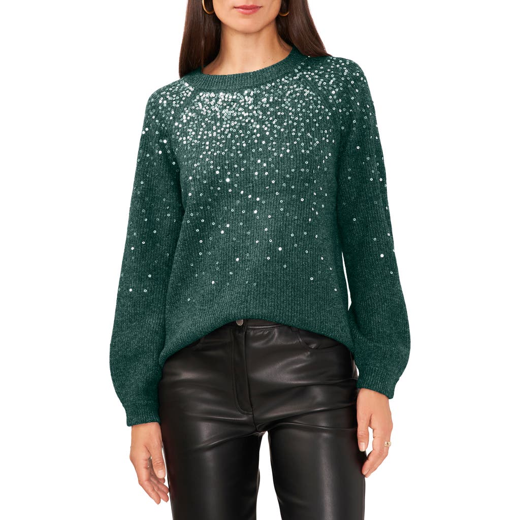 Vince Camuto Sequin Crewneck Sweater In Green