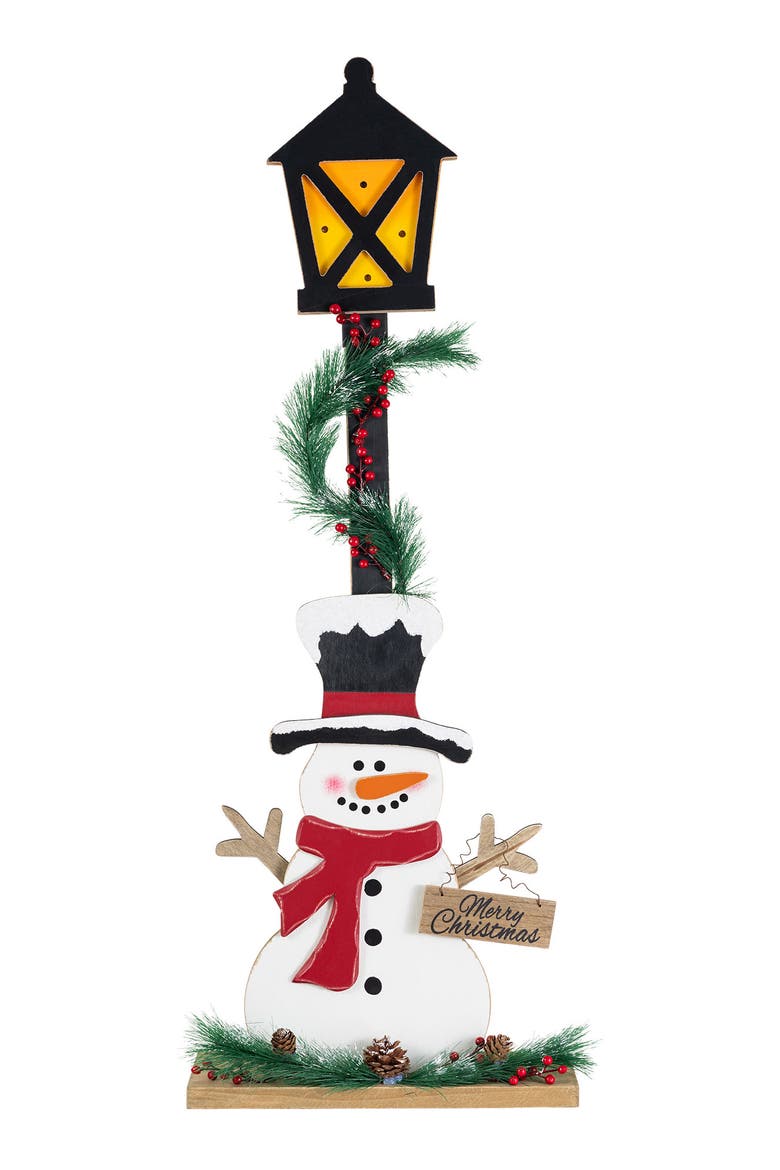 Lighted Christmas Wood Snowman Lamp Porch Decor, Main, color, White