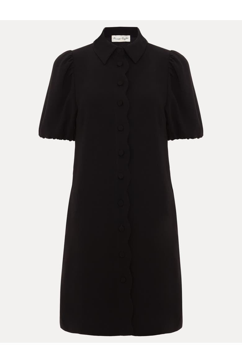 Candice Scallop Detail Shirt Dress, Alternate, color, Black