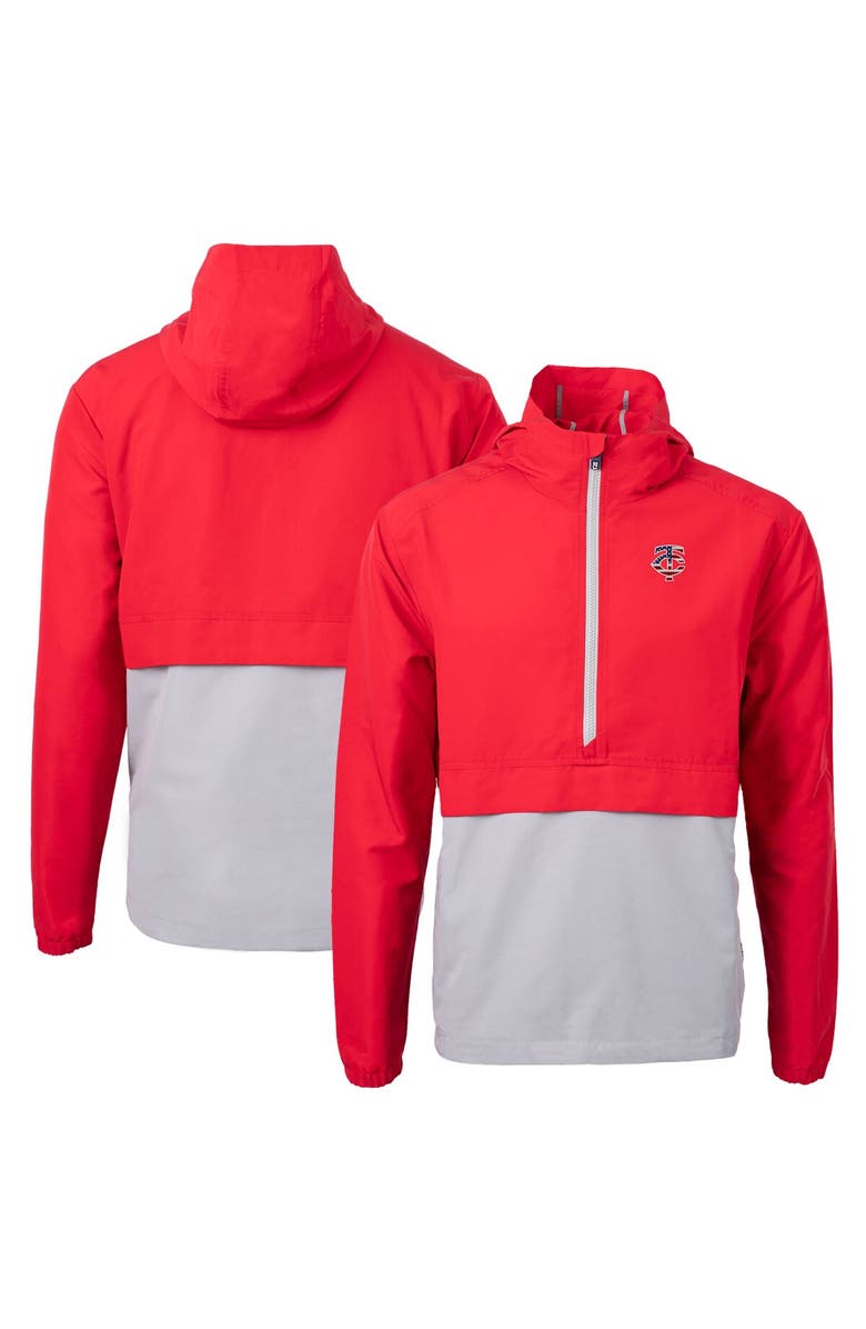 Cutter & Buck Men's Cutter & Buck  Red/Gray Minnesota Twins Americana Logo Charter Eco Knit Recycled Anorak Half-Zip Jacket, Main, color, 