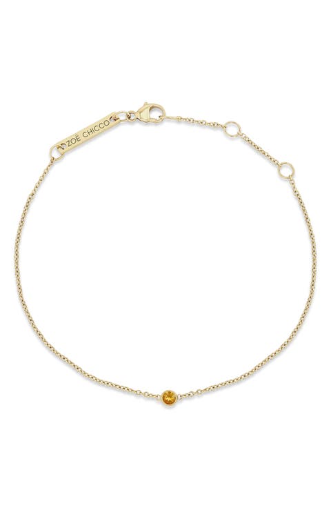 14K Gold Bezel Gemstone Pendant Bracelet