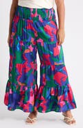 SUGARLIPS Gem Tone Smocked Waist Satin Flare Pants