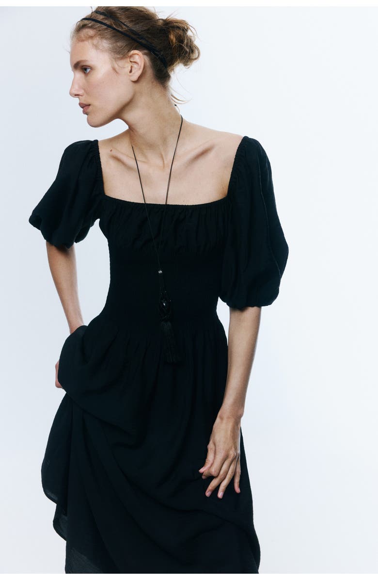 H&M Smocked-waist Dress, Alternate, color, Black