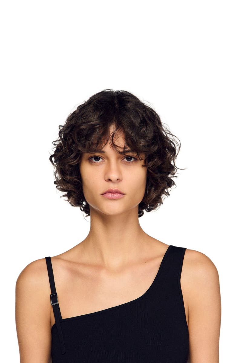 SANDRO Asymmetric knit sweater, Alternate, color, Black