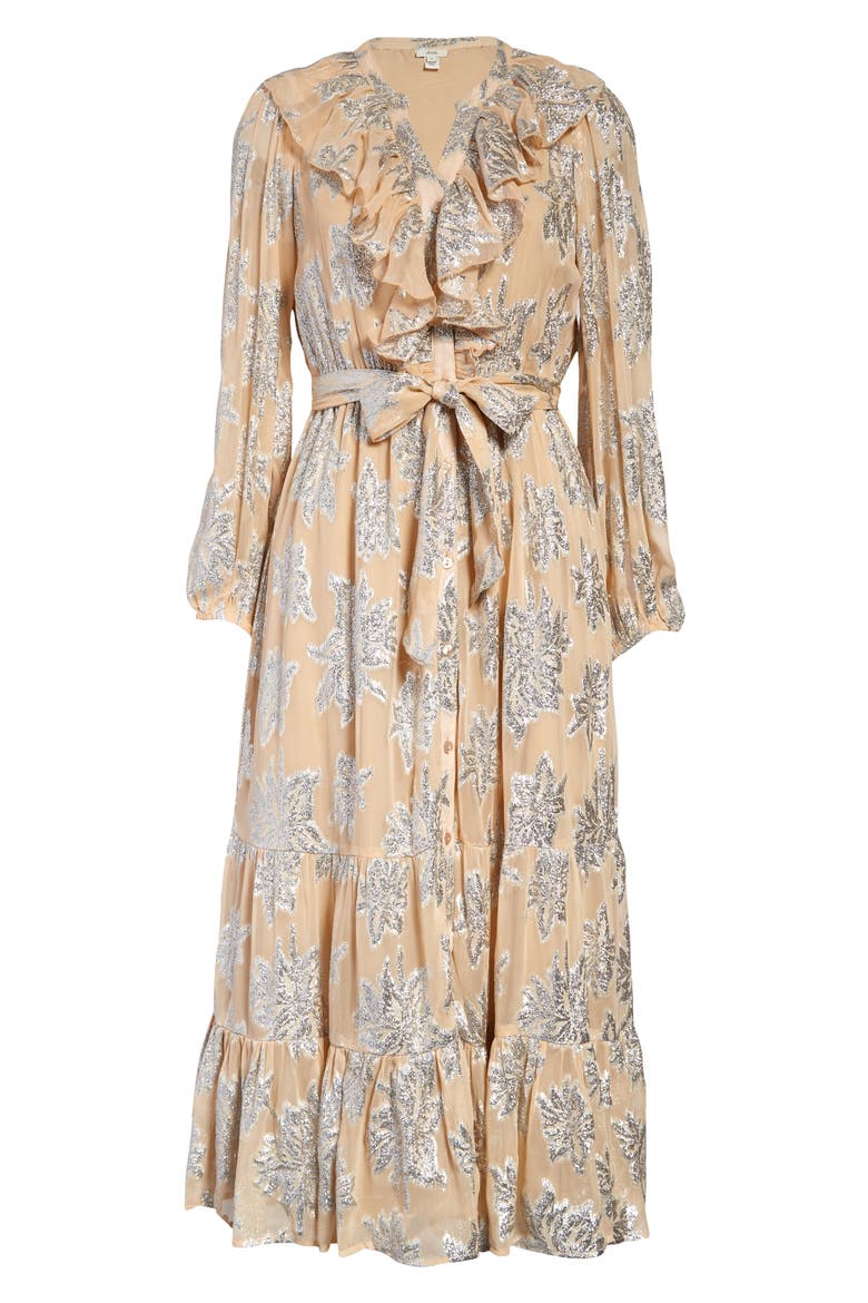 Ultimate Ruffle Metallic Floral Long Sleeve Dress, Alternate, color, LIGHT PINK