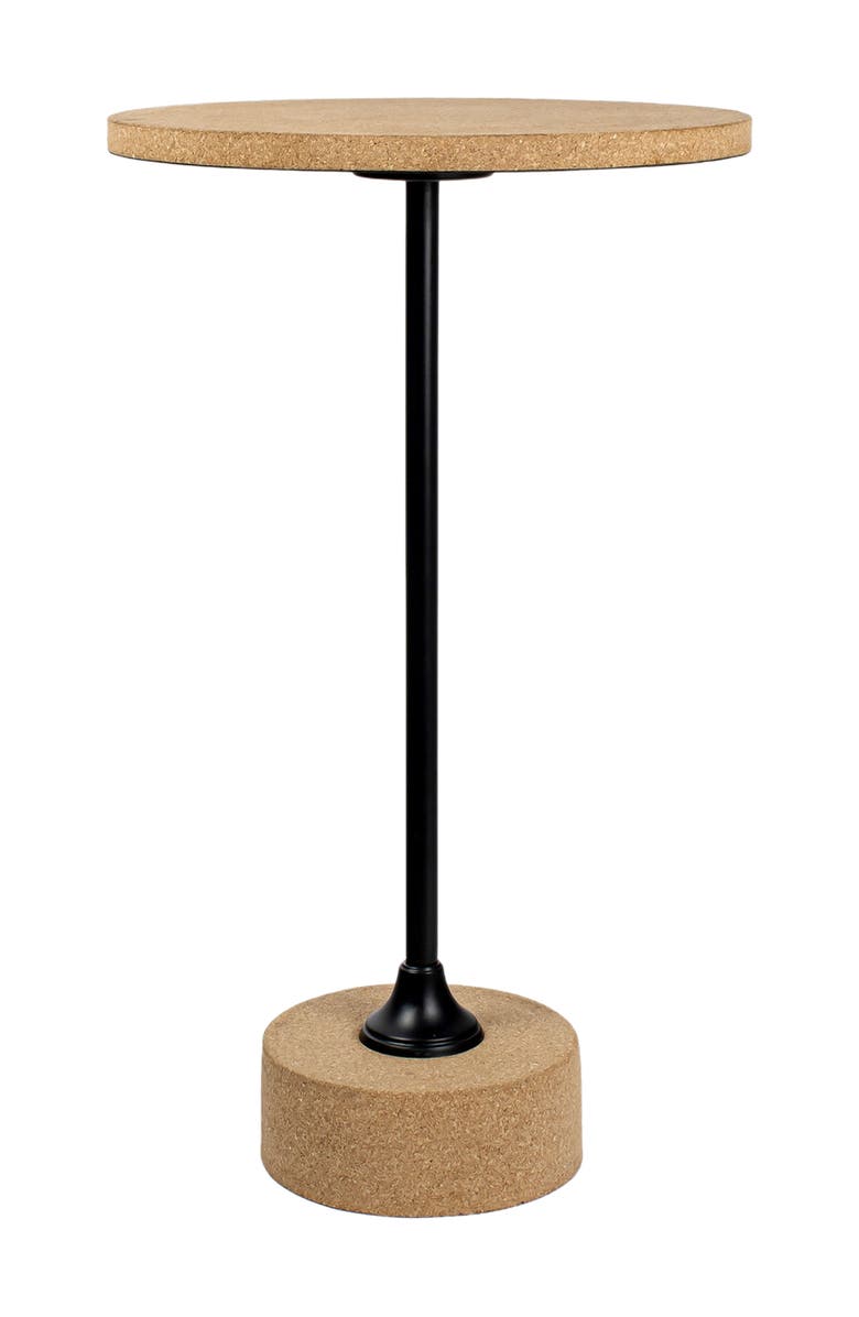 JONATHAN Y Calix Minimalist Round Pedestal End Table, Cork Iron Accent Drink Table for Living Room or Bedroom, Main, color, Light Brown