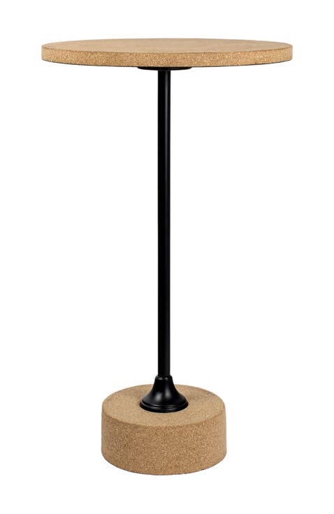Calix Minimalist Round Pedestal End Table, Cork Iron Accent Drink Table for Living Room or Bedroom