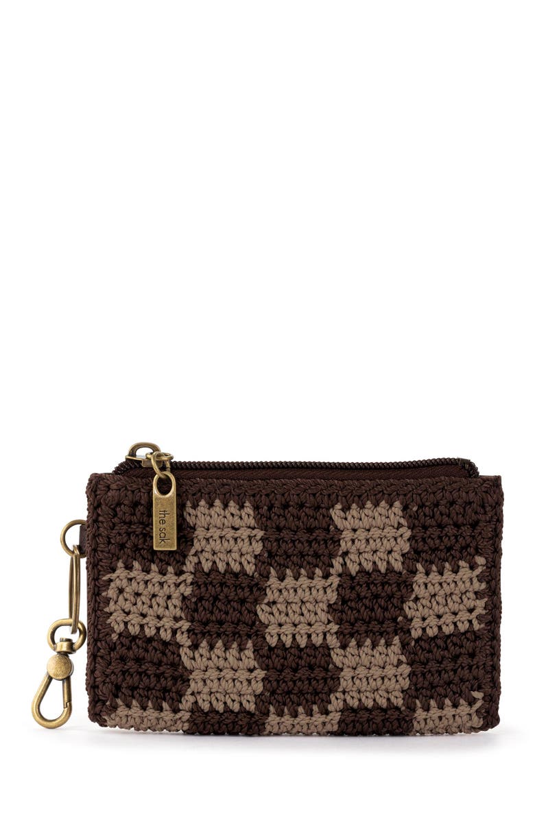 The Sak Encino Crochet Card Wallet, Main, color, Brown Check