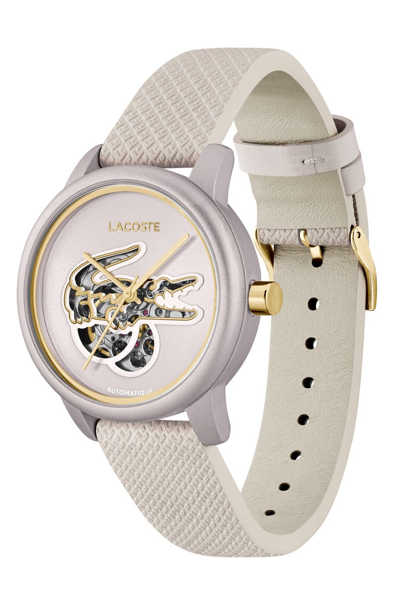 Lacoste 12.12 Automatic Off White Leather Strap Watch, 38mm, Alternate, color, Off White
