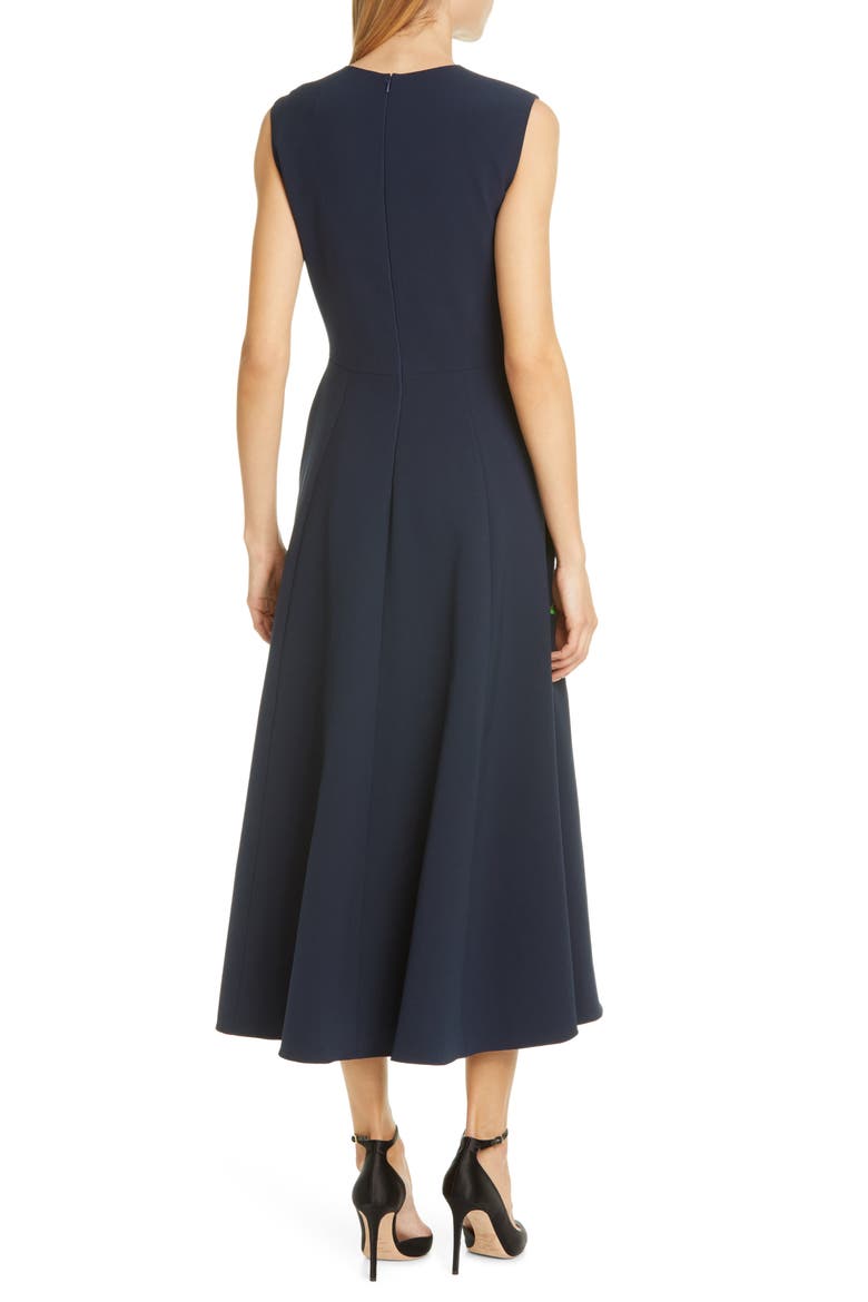 Floral Embroidered Stretch Crepe Midi Dress, Alternate, color, NAVY
