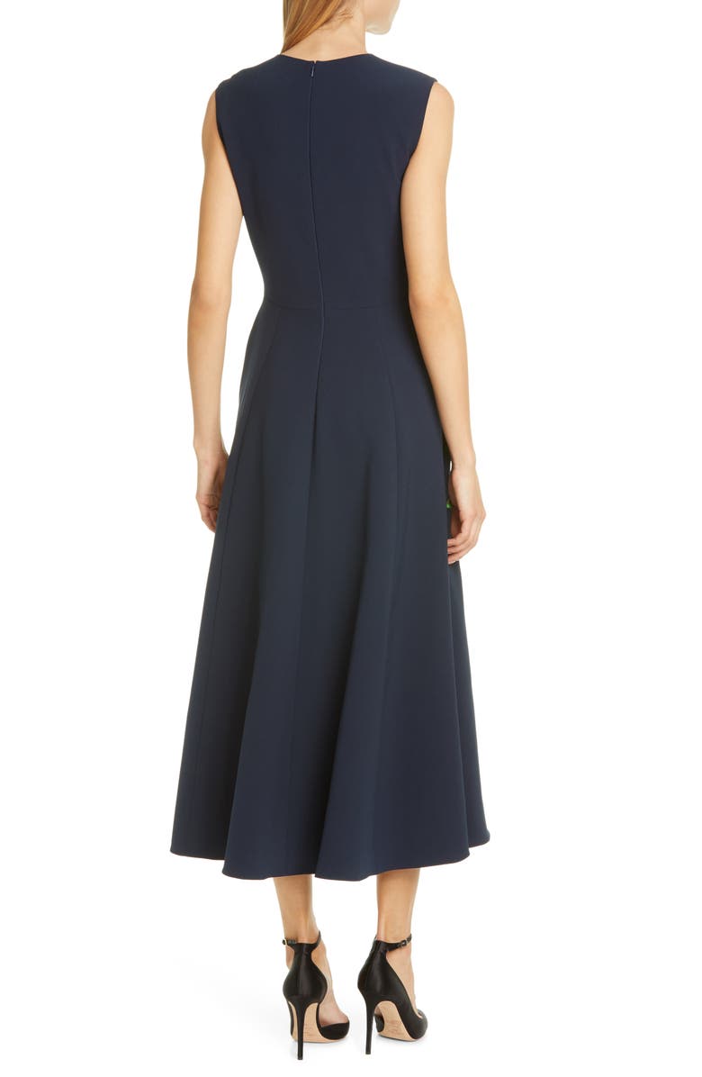 Lela Rose Floral Embroidered Stretch Crepe Midi Dress, Alternate, color, 