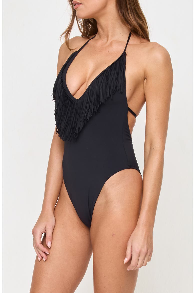 Deert Days Fringe One-Piece Swimsuit, Alternate, color, BLACK