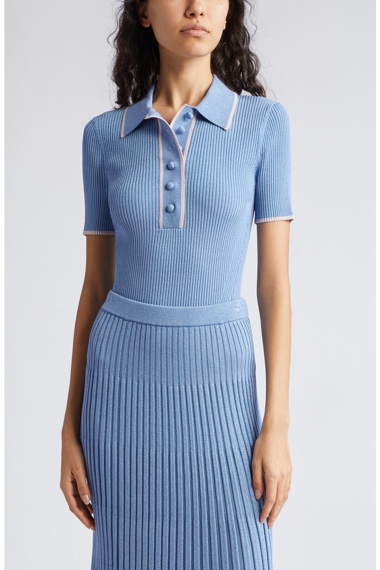 Metallic Rib Polo Sweater, Main, color, DENIM BLUE