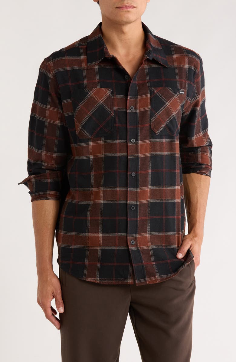 Hurley Plaid Flannel Button-Up Shirt, Main, color, Black