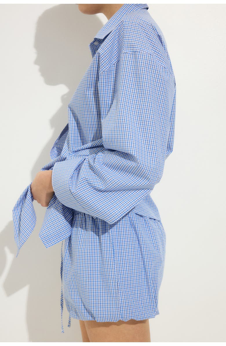 H&M Cotton Balloon Beach Shorts, Alternate, color, Light Blue/Checked