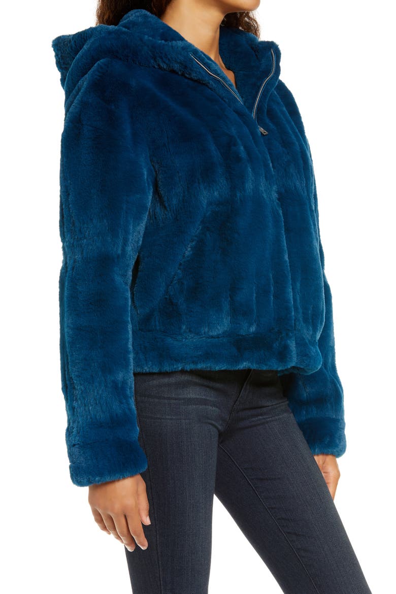 Mandy Faux Fur Hooded Jacket, Alternate, color, DEEP EMERALD
