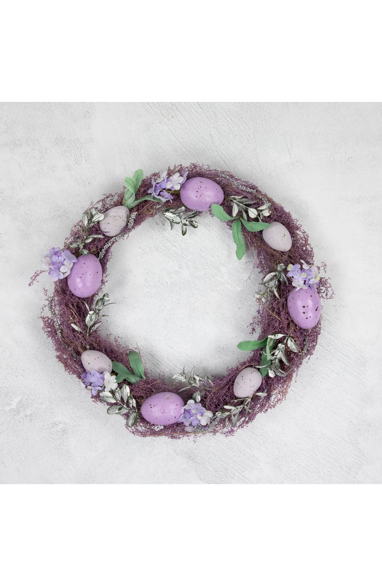 Northlight Speckled Egg Floral Easter Twig Wreath - 12" - Lavender, Alternate, color, Purple